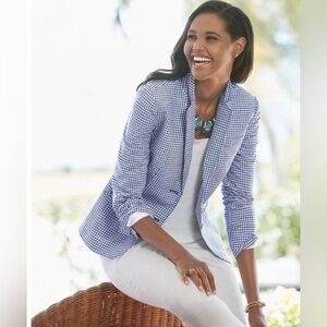 Talbots Gingham Checked 2-Button Blazer – Classic Blue & White Timeless Preppy